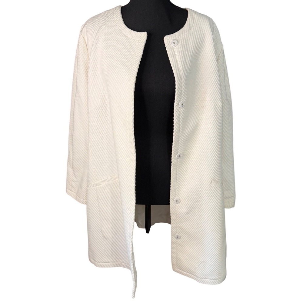 Talbots White Textured Topper Jacket Womens 16 Quiet Luxury Minimalist Coatigan